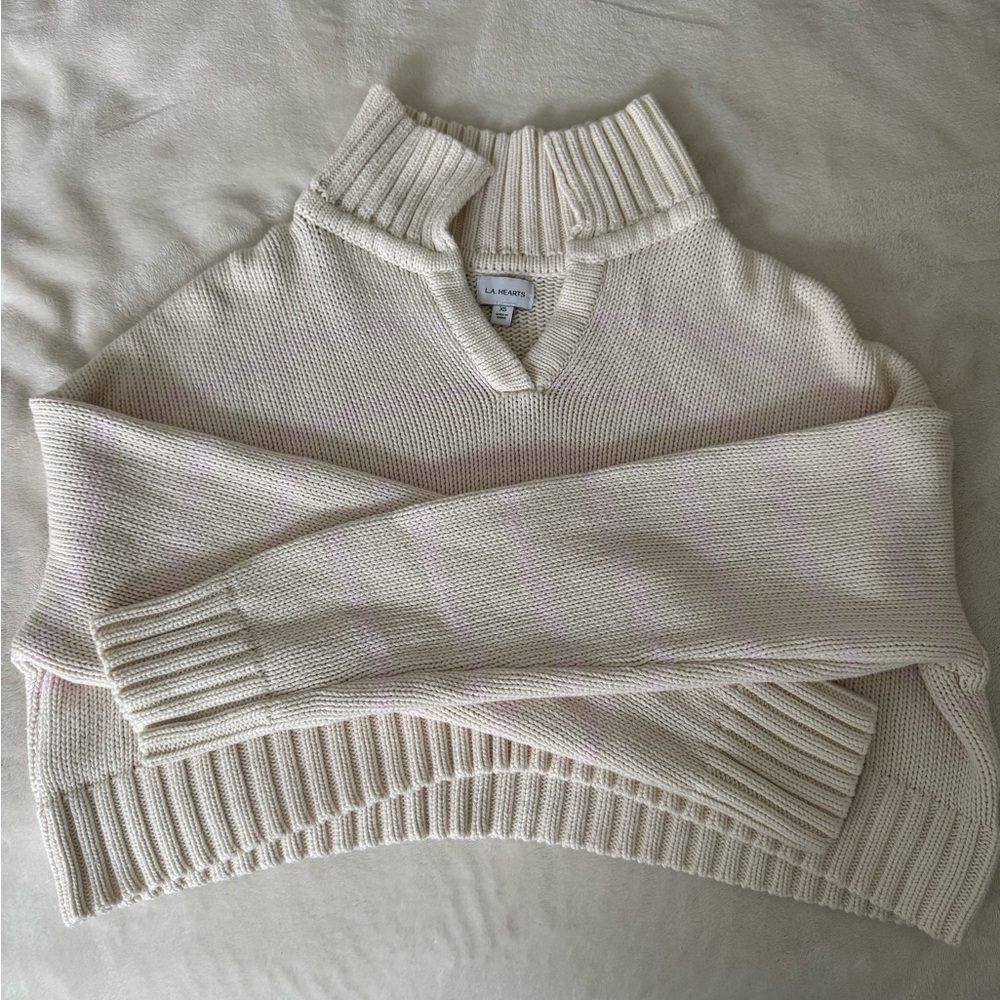 La Hearts Cream Pink Stripe Cowl Neck Sweater Size XS